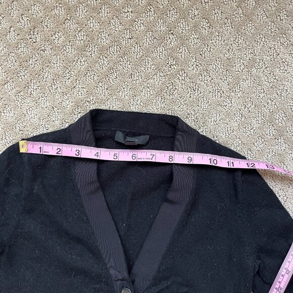 J. Crew Cardigan Black V Neck Pockets Merino Wool Tight Knit Ribbon Trim Size XS - Picture 7 of 10